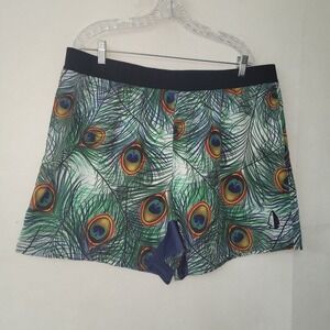 Tachuntfish Athletic Shorts Peacock Feather Print Men 42 44 Waist 5X Swim Hybrid